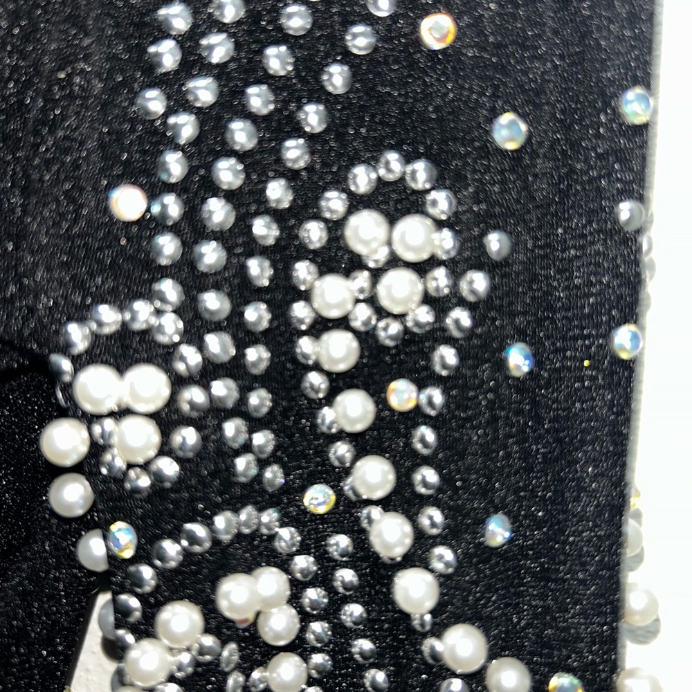 Small Chic Black mesh sheer pearls S Embellished Bodysuit - Picture 10 of 11